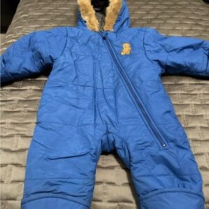 Blue Baby Snowsuit with Bear Patch